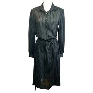 VTG 70s Butte Knit Sheer Pinstripe Pleated Midi Dress Whimsigoth Poetcore Preppy